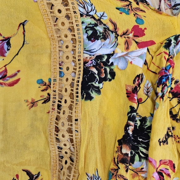 Anthropologie R. Vivimos yellow floral long sleeve blouse women's size large - Picture 7 of 8